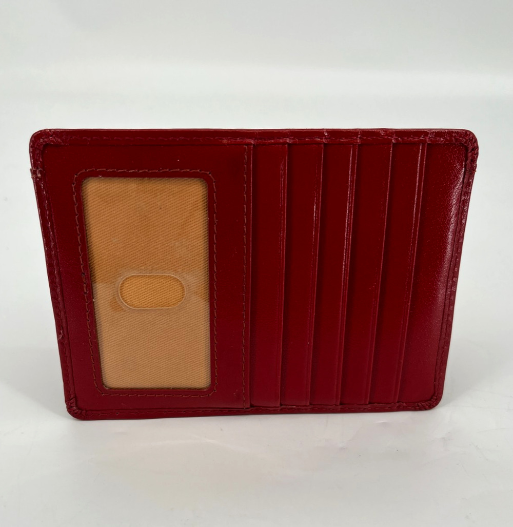 HOBO Carte Leather Credit Card Case Wallet Red Slim ID Window Zip Pocket